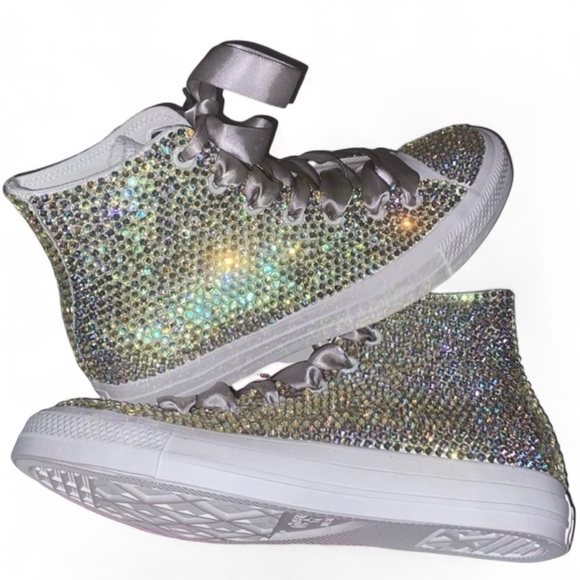 Vitrail Moonstone Crystal High Top Converse Sizes 5-14 New With Ribbon Laces - Picture 5 of 15